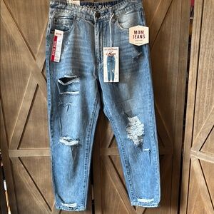 High Rise Blue Distressed Mom Jeans Relaxed Fit size 13